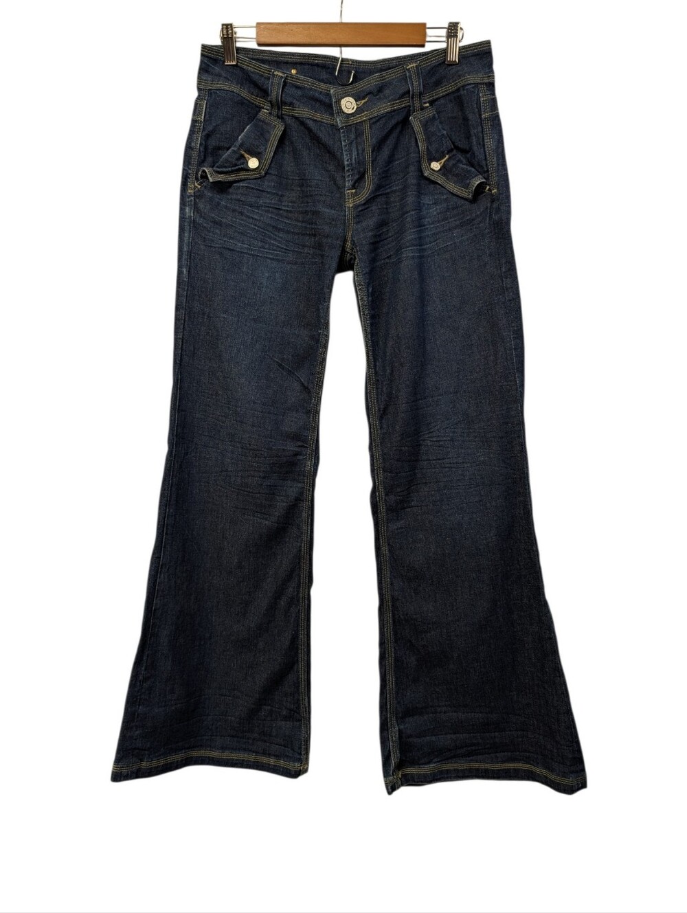 Vigoss Y2K Dark Wash Flare Bootcut Jeans Size 9/10 Stretch Embroidered Logo